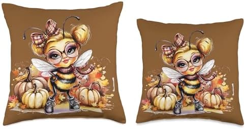 Fall Pumpkin Cute Bee Fall Autumn Thanksgiving Throw Pillow - Image 3
