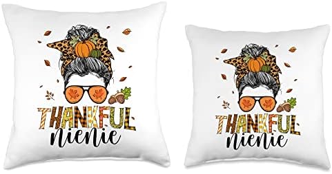 Thankful Nienie Thanksgiving Messy Bun One Thankful Nienie Leopard Messy Bun Thanksgiving Family Throw Pillow, 18x18, Multicolor - Image 3