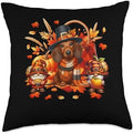 Thanksgiving Dachshund With Gnomes Fall Leaves Pumpkins Throw Pillow by Unknown