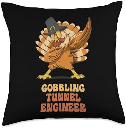 Thanksgiving Holiday Gifts and Designs Dabbing Turkey Tunnel Engineer Funny Thanksgiving Throw Pillow, 18x18, Multicolor by Unknown