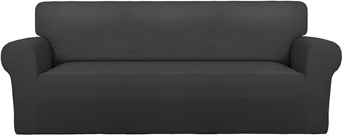 PureFit Stretch Oversized Couch Covers Fleece Sofa Slipcovers Dark Gray | 1-Piece Sofa Cover Washable Soft Couch Protector, Couch Slipcover with Non Skid Foam and Elastic Bottom for Kids, Dogs