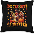 One Thankful Trumpeter Player Thanksgiving Turkey Instrument Throw Pillow by Unknown