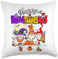Happy Hallothanksmas Gnomes Halloween Thanksgiving Christmas Throw Pillow by Unknown