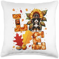 LOVE Thanksgiving Bernedoodle Costume Fall Leaves Sunflower Throw Pillow by Unknown