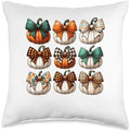 Coquette Bow Pumpkin Season Thanksgiving Autumn Fall Leaves Throw Pillow by Unknown
