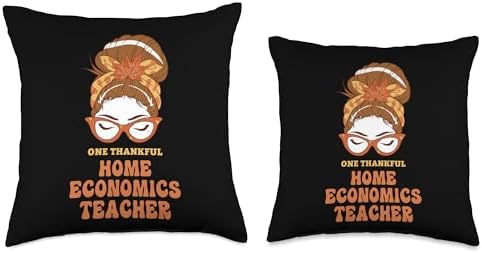 Thanksgiving Holiday Gifts and Designs Messy Bun Home Economics Teacher Thanksgiving Woman Throw Pillow, 16x16, Multicolor - Image 3