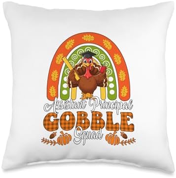 Assistant Principal Gobble Squad Thanksgiving Turkey Rainbow Throw Pillow by Unknown