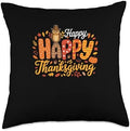 Happy Thanksgiving Colorful Fall Leaves Owl Pilgrim Throw Pillow by Unknown