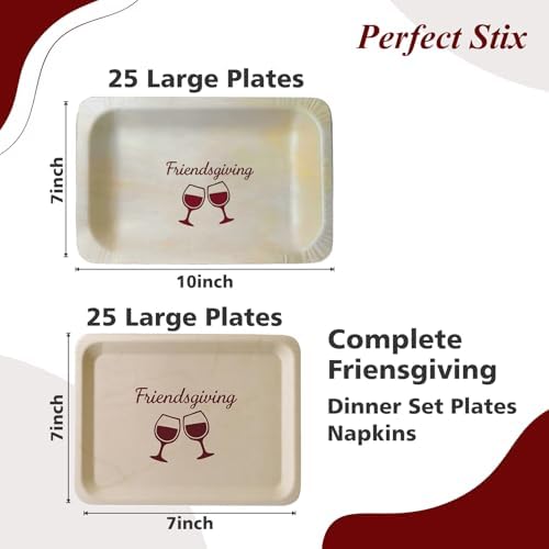 Perfect Stix Friendsgiving Plates and Napkins Set – 25 Large 10-Inch & 25 Small 7-Inch Eco-Friendly Wooden Plates with 50 Burgundy 2-Ply Dinner Napkins –Thanksgiving & Friendsgiving Gatherings - Image 2