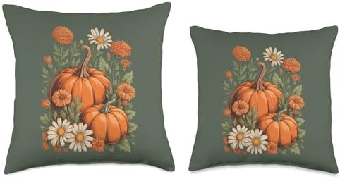 Hello Fall Vintage Thanksgiving Floral Botanical Pumpkin Throw Pillow - Image 3