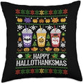 Happy Hallothanksmas Halloween Thanksgiving Christmas Mashup Throw Pillow by Unknown