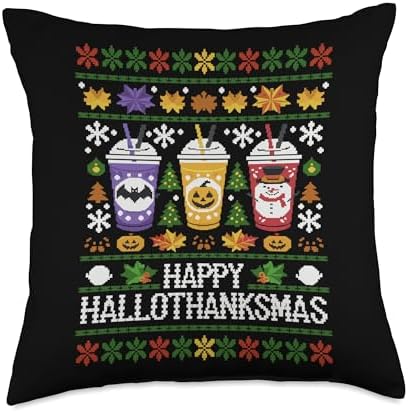 Happy Hallothanksmas Halloween Thanksgiving Christmas Mashup Throw Pillow by Unknown
