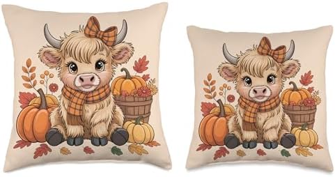 Rustic Farmhouse Highland Cow Pumpkin Fall Thanksgiving Throw Pillow - Image 3