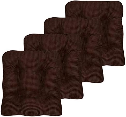 Sweet Home Collection Chair Cushion Crushed Memory Foam Pads Premium Slip Non Skid Microdot Rubber Back Tufted 16" x 16" x 3.25" Thick Seat Cover, 4 Count (Pack of 1), Chocolate Brown by SweetHomeCollection