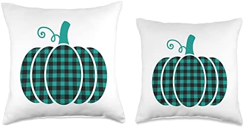 Vintage Fall Season Blessed Thankful Friendsgiving Cute Green Classic Buffalo Plaid Autumn Thanksgiving Pumpkin Throw Pillow, 16x16, Multicolor - Image 3