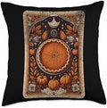 Vintage Pumpkin Pie Tarot Card Funny Thanksgiving Lover Throw Pillow by Unknown