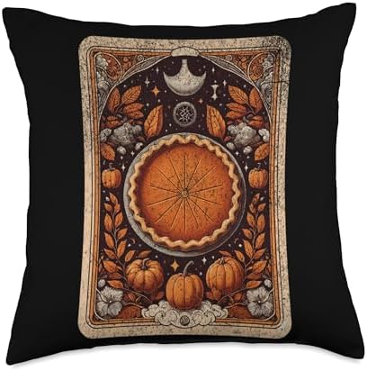 Vintage Pumpkin Pie Tarot Card Funny Thanksgiving Lover Throw Pillow by Unknown
