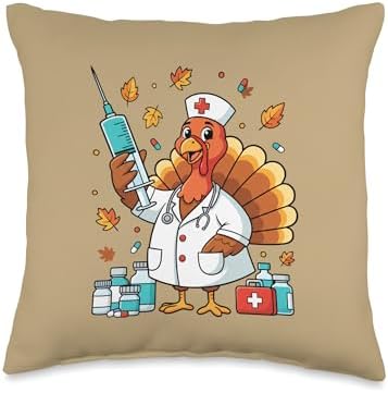 Nurse Turkey Happy Thanksgiving - Healthcare Heroes Holiday Throw Pillow by Unknown