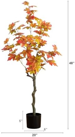 Nearly Natural 4ft Autumn Maple Artificial Fall Tree in Black Nursery Pot - Image 2
