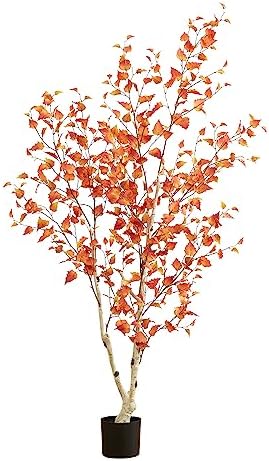 Nearly Natural 6ft Autumn Birch Artificial Fall Tree in Black Nursery Pot by NearlyNatural