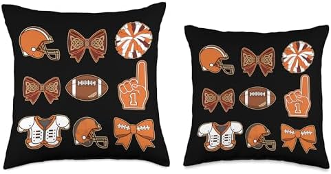 Thanksgiving Fall Game Day Coquette Bow Football for Women Throw Pillow - Image 3