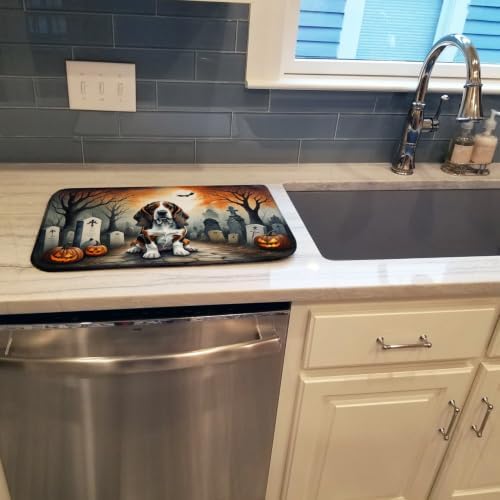 Caroline's Treasures DAC2010DDM Basset Hound Spooky Halloween Dish Drying Mat Absorbent Dish Drying Mat Pad for Kitchen Counter Dish Drainer Mat for Countertop, 14 x 21", Multicolor