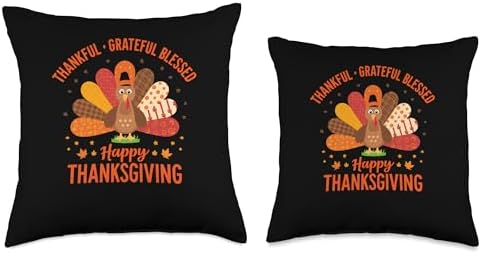 Thankful Grateful Blessed Turkey Cute Thanksgiving Women Men Throw Pillow - Image 3