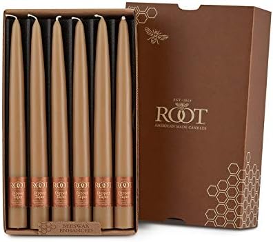 Root Candles 12-Count Unscented Hand-Dipped Tapers, 9-Inch, Beeswax Color by RootCandles