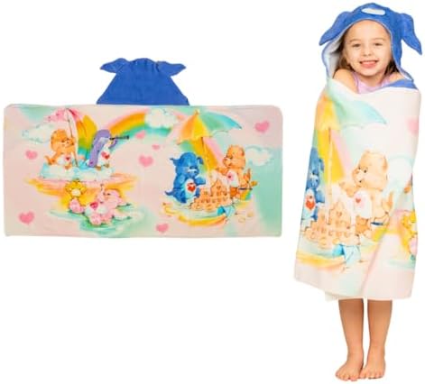 Care Bears Retro Kids Super Soft Bath/Pool/Beach Soft Cotton Terry Hooded Towel Wrap, 24 in x 50 in, (Officially Licensed Product) By Franco