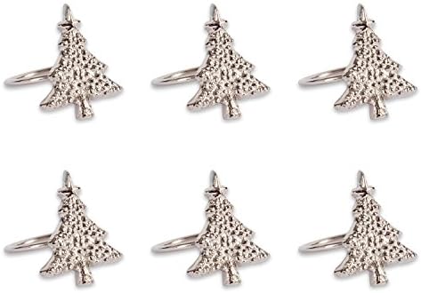 DII Christmas Thanksgiving Holiday Tabletop Décor Collection Decorative Napkin Ring Holder Set, 2" Diameter, Silver Christmas Tree, 6 Piece by DII