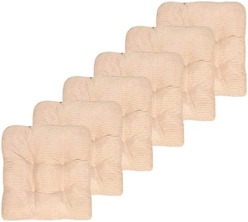 Sweet Home Collection Chair Cushion Crushed Memory Foam Pads Premium Slip Non Skid Microdot Rubber Back Tufted 16" x 16" x 3.25" Thick Seat Cover, 6 Count (Pack of 1), Linen 3 by SweetHomeCollection
