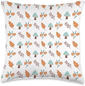 Cute Fall Thanksgiving Brown Leaves Autumn Mushrooms Throw Pillow by Unknown