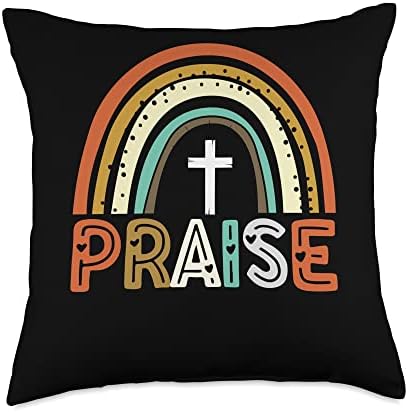 Praise Thankful Grateful Blessed Thanksgiving Fall Rainbow Throw Pillow by Unknown