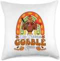 Dog Groomer Gobble Squad Thanksgiving Turkey Fall Rainbow Throw Pillow by Unknown