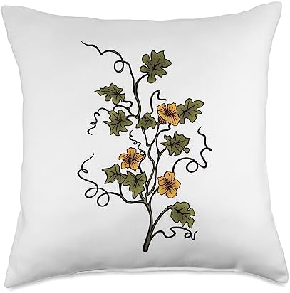 Cottagecore Thanksgiving Fall Graphic Autumn Pumpkin Leaves and Squash Blossoms Throw Pillow, 18x18, Multicolor by Unknown