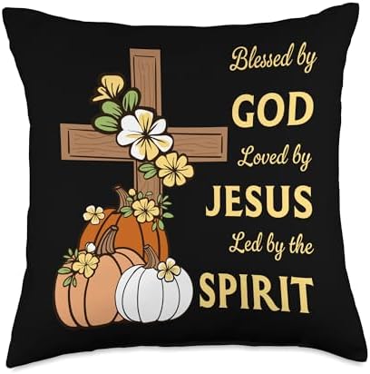 Blessed By God Loved By Jesus Thanksgiving Cross And Pumpkin Throw Pillow by Unknown