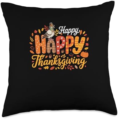 Happy Thanksgiving Colorful Fall Leaves Pigeon Pilgrim Throw Pillow by Unknown