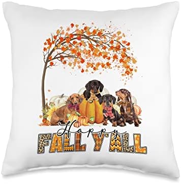Happy Fall Y'all Dachshund Lover Autumn Pumpkin Thanksgiving Throw Pillow by Unknown