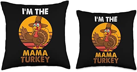 Mama Turkey Funny Thanksgiving Matching Family Throw Pillow - Image 3