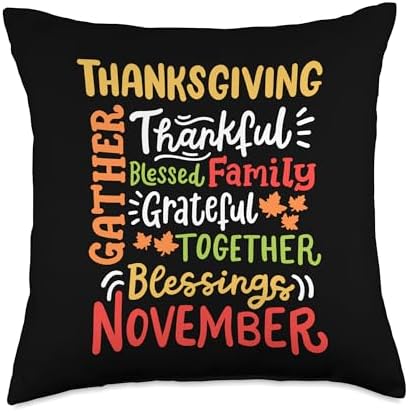 Happy Thanksgiving Holiday Family Party Gift Store Thanksgiving Thankful Blessings Family Together November Throw Pillow, 18x18, Multicolor by Unknown
