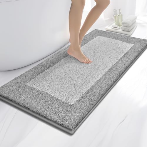 anllugs Bathroom Rugs, 24" x 60" Soft Bath Rugs, Light Grey & Grey