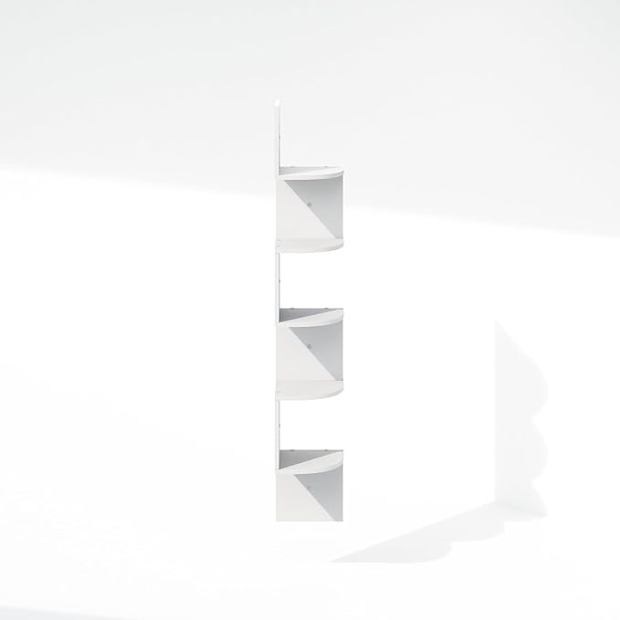 Furinno Rossi 5-Tier Floating Corner Shelf for Wall, Corner Zigzag Shelf Wall Mounted, Radial Wall Mount Shelves, for Home Office, Living Room, Bedroom, Bathroom, White
