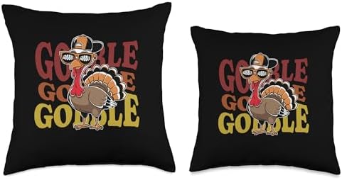 Retro Gobble Gobble Thanksgiving Turkey Wobble Autumn Fall Throw Pillow - Image 3