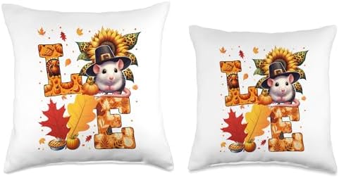 LOVE Thanksgiving Rat Fall Leaves Sunflower Rodent Lover Throw Pillow - Image 3