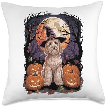 Cavapoo Witch Halloween Dog Lover Pumpkin Fall Thanksgiving Throw Pillow by Unknown