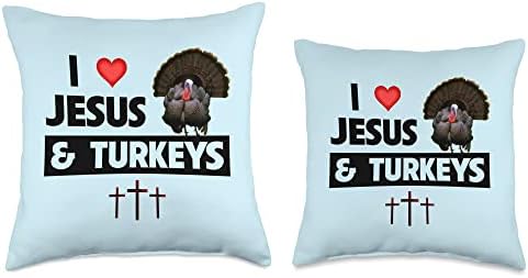 I Love Jesus and Turkeys Bird Watcher Christian Thanksgiving Throw Pillow - Image 3