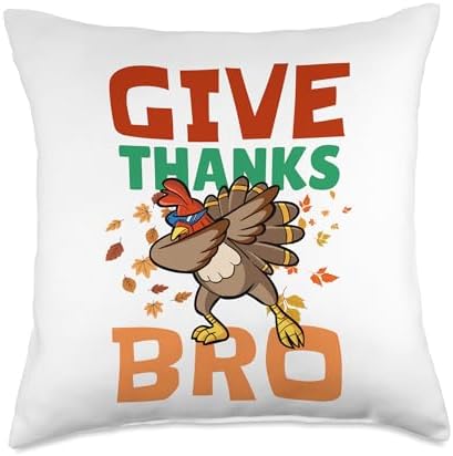 Cool Give Thanks Bro Kids Thanksgiving Fun Turkey Design Throw Pillow by Unknown