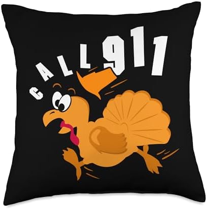 Call 911 Gobble Emergency Scared Turkey Thanksgiving Throw Pillow by Unknown