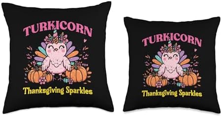Turkicorn Thanksgiving Sparkles Turkey Unicorn Girls Kids Throw Pillow - Image 3