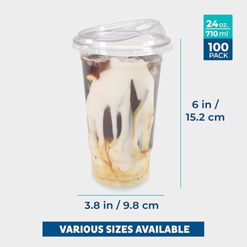 Freshware 24 oz Clear Disposable Plastic Cups with Strawless Sip Lids, 100 Pack Clear Plastic Tumblers, Heavy-duty Party Glasses, Disposable Cups for Thanksgiving, Halloween, Christmas Party - Image 3